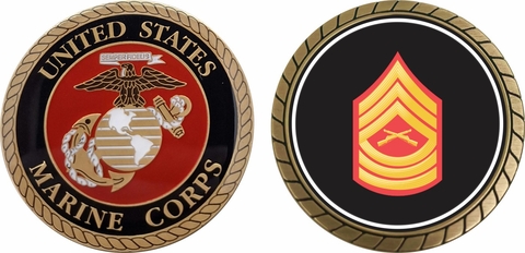 U.S.M.C. E-8 Master Sergeant Red / Gold Chevron Challenge Coin