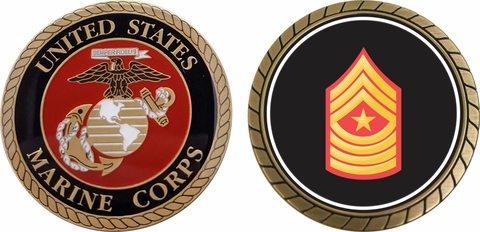 U.S.M.C. E-9 Sergeant Major Red / Gold Chevron Challenge Coin