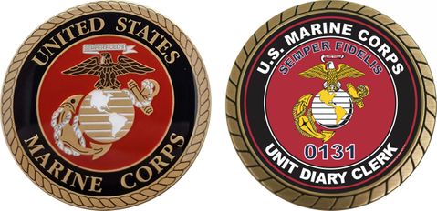 U.S.M.C. MOS 0131 Unit Diary Clerk Challenge Coin