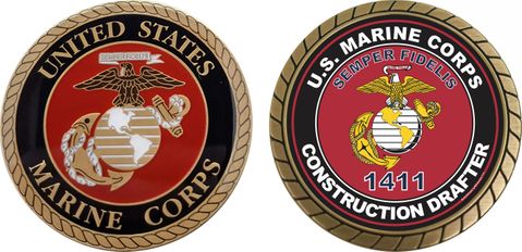 U.S.M.C. MOS 1411 Construction Drafter Challenge Coin