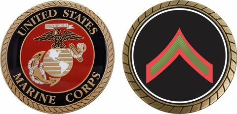 U.S.M.C. Private First Class Green / Red Chevron Challenge Coin