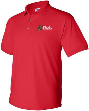 U.S.M.C. Retired Split Embroidered Red 50/50 Polo X-Large