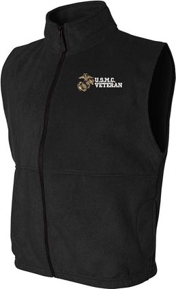 U.S.M.C. Veteran Black Fleece Vest Large