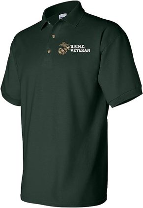 U.S.M.C. Veteran Forest Green Polo Small