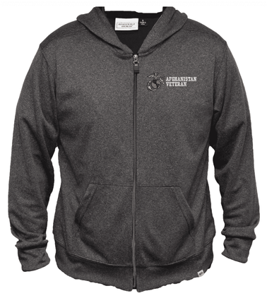 U.S. Marine Corps Afghanistan Veteran Men's 100% Polyester Heather Grey USA Full-Zip Hoodie