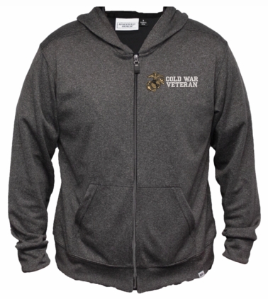 U.S. Marine Corps Cold War Veteran Men's 100% Polyester Heather Grey USA Full-Zip Hoodie