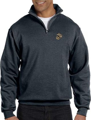 U.S. Marine Corps EGA Heathered Black Quarter-Zip Pullover Large