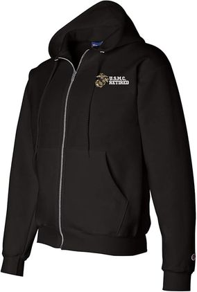 U.S. Marine Corps EGA Retired Black Full-Zip Hoodie Large