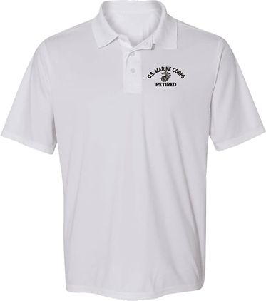 U.S. Marine Corps EGA Retired White Moisture Wicking Polo Large