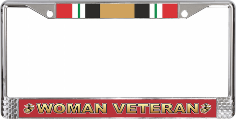U.S. Marine Corps Iraq War Ribbon Woman Veteran License Plate Frame