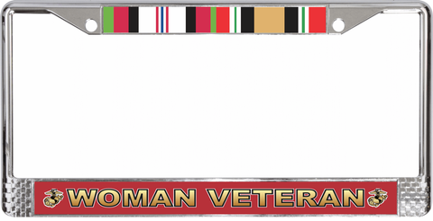 U.S. Marine Corps Iraq & Afghanistan War Ribbons Woman Veteran License Plate Frame