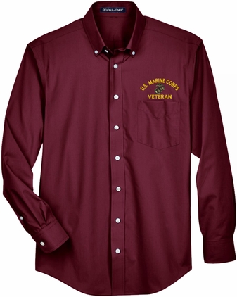 U.S. Marine Corps Veteran Embroidered Maroon Dress Shirt Medium
