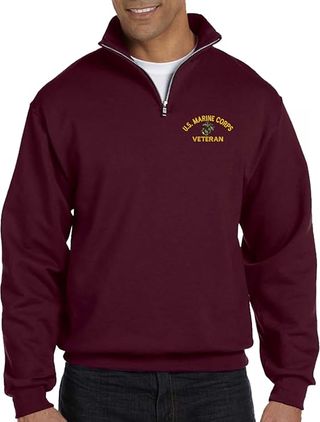 U.S. Marine Corps Veteran Maroon Quarter-Zip Pullover X-Large