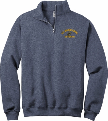 U.S. Marine Corps Veteran Medium Heather Navy Quarter-Zip Pullover