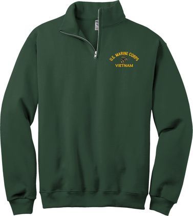 U.S. Marine Corps Vietnam Embroidered Forest Green Quarter-Zip Pullover Large