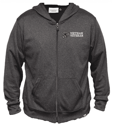 U.S. Marine Corps Vietnam Veteran Men's 100% Polyester Heather Grey USA Full-Zip Hoodie