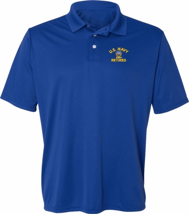 U.S. Navy Emblem Retired Large Royal Blue Moisture Wicking Polo