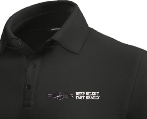U.S. Navy Enlisted Silver Dolphins Deep Silent Fast Deadly Moisture Wicking Polo