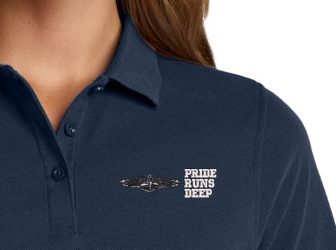 U.S. Navy Enlisted Silver Dolphins Pride Runs Deep Women's Stain-Release Polo