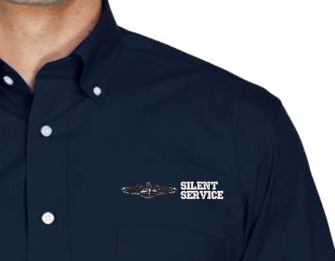 U.S. Navy Enlisted Silver Dolphins Silent Service Embroidered Dress Shirt