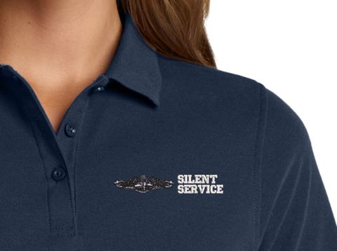 U.S. Navy Enlisted Silver Dolphins Silent Service Women's Stain-Release Polo