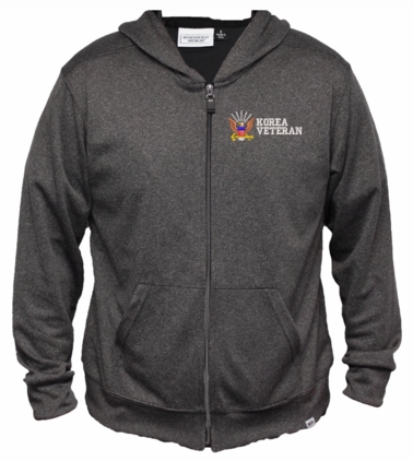 U.S. Navy Korea Veteran Men's 100% Polyester Heather Grey USA Full-Zip Hoodie