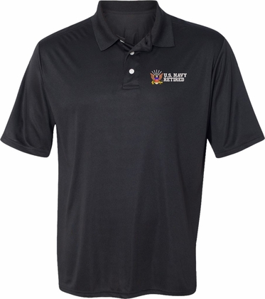 U.S. Navy Retired Black Moisture Wicking Polo 2X-Large w/ 250th Patch on Sleeve