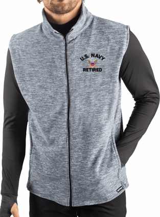 U.S. Navy Retired Heather Blue Polar Fleece Full Zip Vest Medium