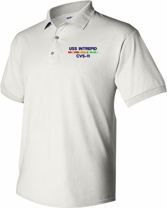 U.S. Navy USS Intrepid with Vietnam Ribbon Stack White 100% Cotton Polo 3X-Large