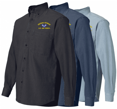 United States Air Force Custom Embroidered Denim Button Down Shirt