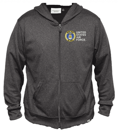 United States Air Force Men's 100% Polyester Heather Grey USA Full-Zip Hoodie