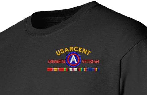 United States Army Central Afghanistan Veteran with Ribbons Embroidered T-Shirt