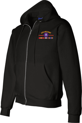 United States Army Central Afghanistan Veteran with Ribbons Embroidered Zippered Hoodie