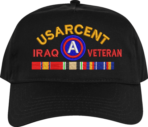 United States Army Central Iraq Veteran Embroidered Cap with Ribbons