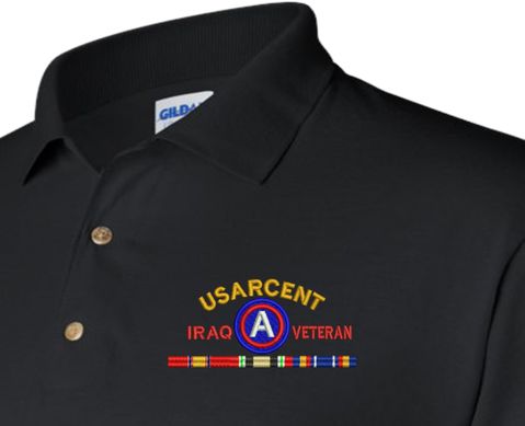 United States Army Central Iraq Veteran with Ribbons Embroidered Polo