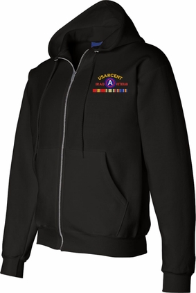 United States Army Central Iraq Veteran with Ribbons Embroidered Zippered Hoodie