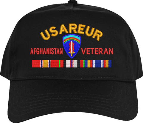 United States Army Europe Afghanistan Veteran Embroidered Cap with Ribbons