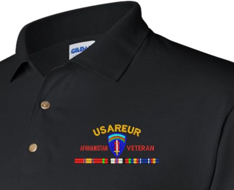 United States Army Europe Afghanistan Veteran with Ribbons Embroidered Polo