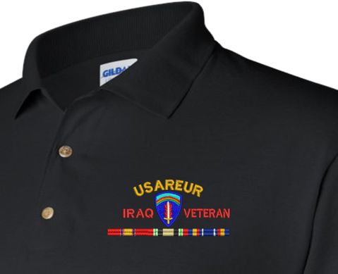United States Army Europe Iraq Veteran with Ribbons Embroidered Polo