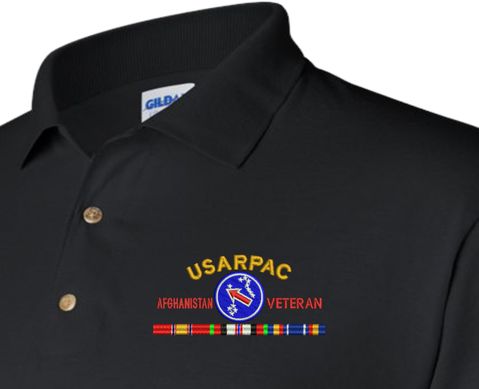 United States Army Pacific Afghanistan Veteran with Ribbons Embroidered Polo