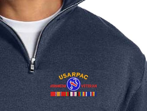 United States Army Pacific Afghanistan Veteran with Ribbons Embroidered Quarter-Zip Pullover