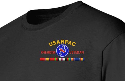 United States Army Pacific Afghanistan Veteran with Ribbons Embroidered T-Shirt