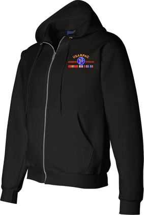 United States Army Pacific Afghanistan Veteran with Ribbons Embroidered Zippered Hoodie