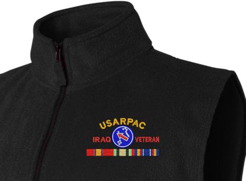 United States Army Pacific Iraq Veteran with Ribbons Embroidered Fleece Vest