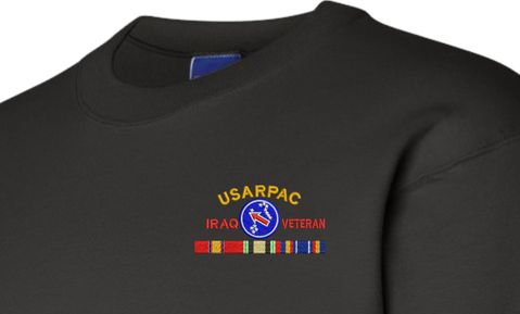 United States Army Pacific Iraq Veteran with Ribbons Embroidered Sweatshirt