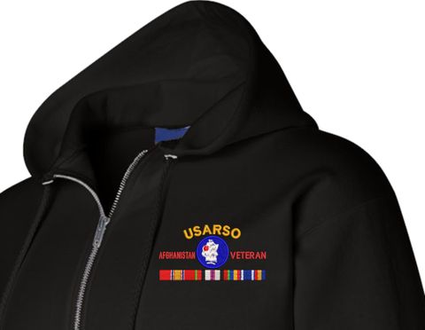 United States Army South Afghanistan Veteran with Ribbons Embroidered Zippered Hoodie
