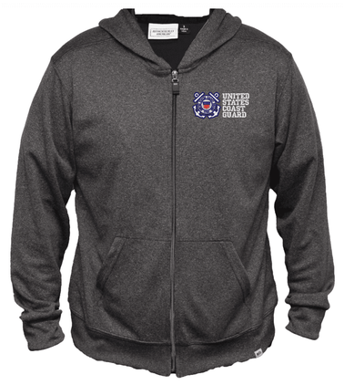 United States Coast Guard Men's 100% Polyester Heather Grey USA Full-Zip Hoodie