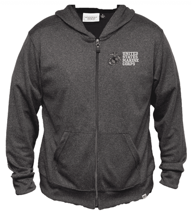 United States Marine Corps Men's 100% Polyester Heather Grey USA Full-Zip Hoodie