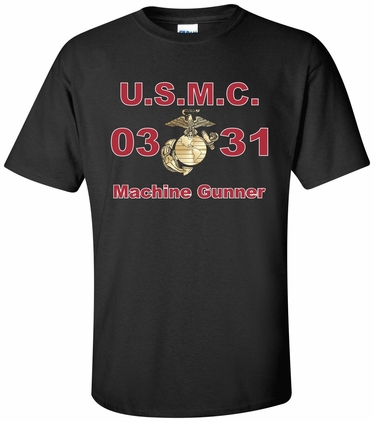United States Marine Corps MOS 0331 Machine Gunner X-Large Black Short Sleeve T-Shirt