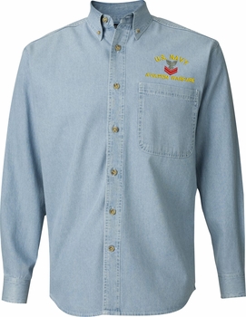 United States Navy Custom Embroidered Button Down Denim Shirt